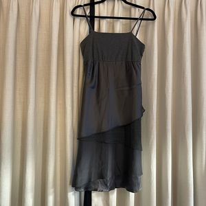 Brunello Cucinelli 🖤 Silk Cotton Tiered Gunmetal Gray Dress Smocked Back Strap